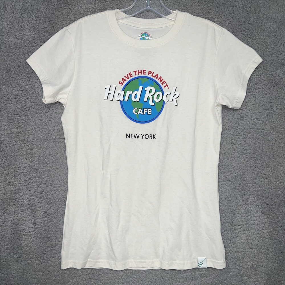 Hard Rock Cafe New York T Shirt Women Sz M Cream Repreve Save the Planet WWF Tee